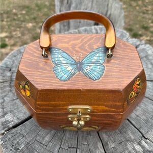 Vintage Birds and Butterflies Wooden Purse